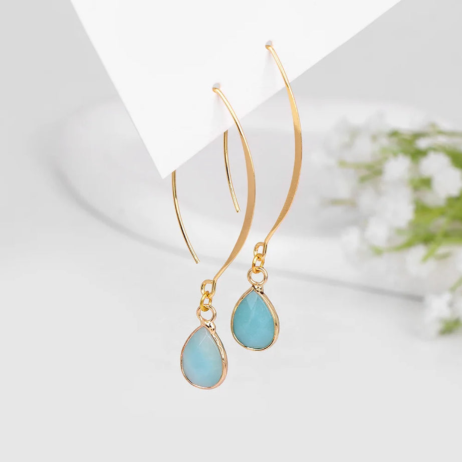Natural Stone Teardrop Dangle Earrings, Amethyst Rose Quartz Elegant Party Jewelry