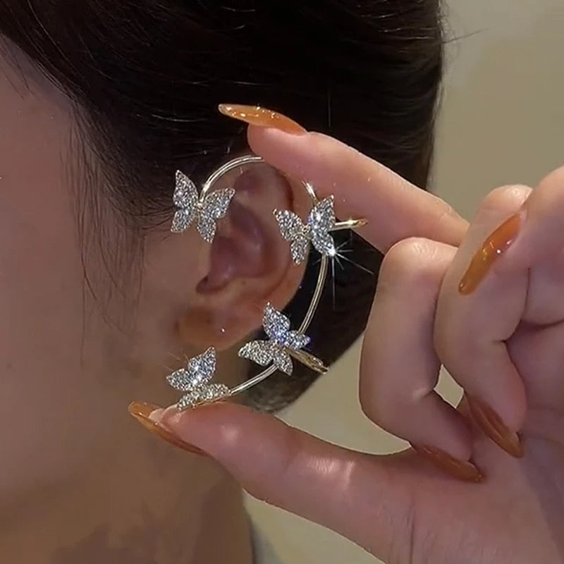 Shining Zircon Butterfly Ear Cuff Earrings for Women Girls Fashion 1pc Non Piercing Ear Clip Ear-hook Party Wedding Jewelry Gift - Charlie Dolly