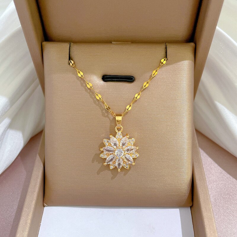 Luxury Design Lady Sunflower Zircon Pendant Necklace for Women Fashion Summer Accessories Wedding Party Jewelry Anniversary Gift