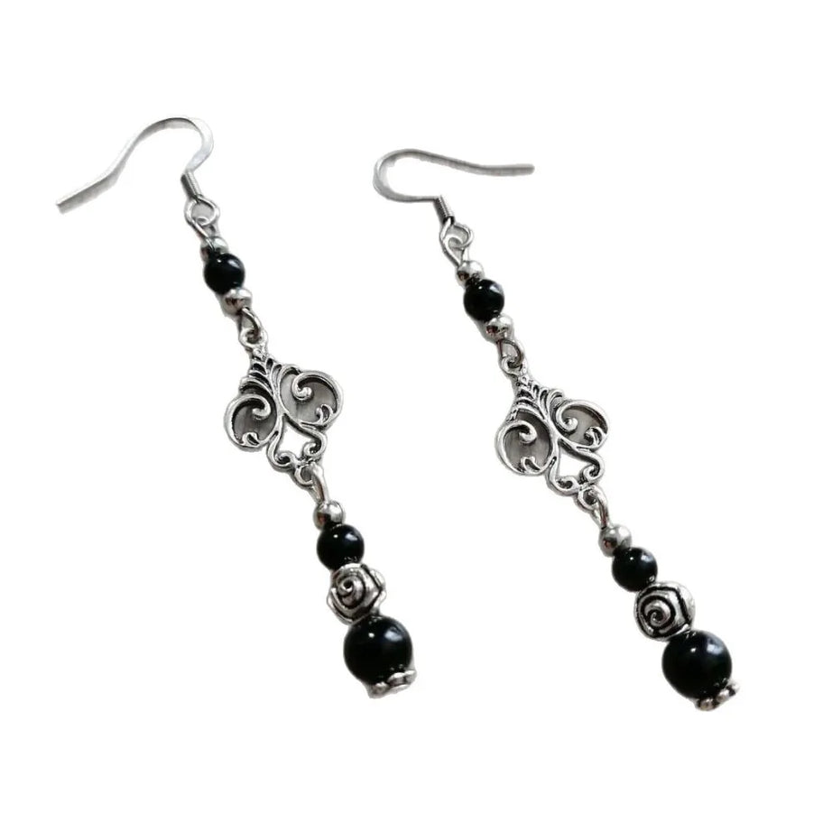 Black Agate Cloud Gothic Drop Earrings Jewelry