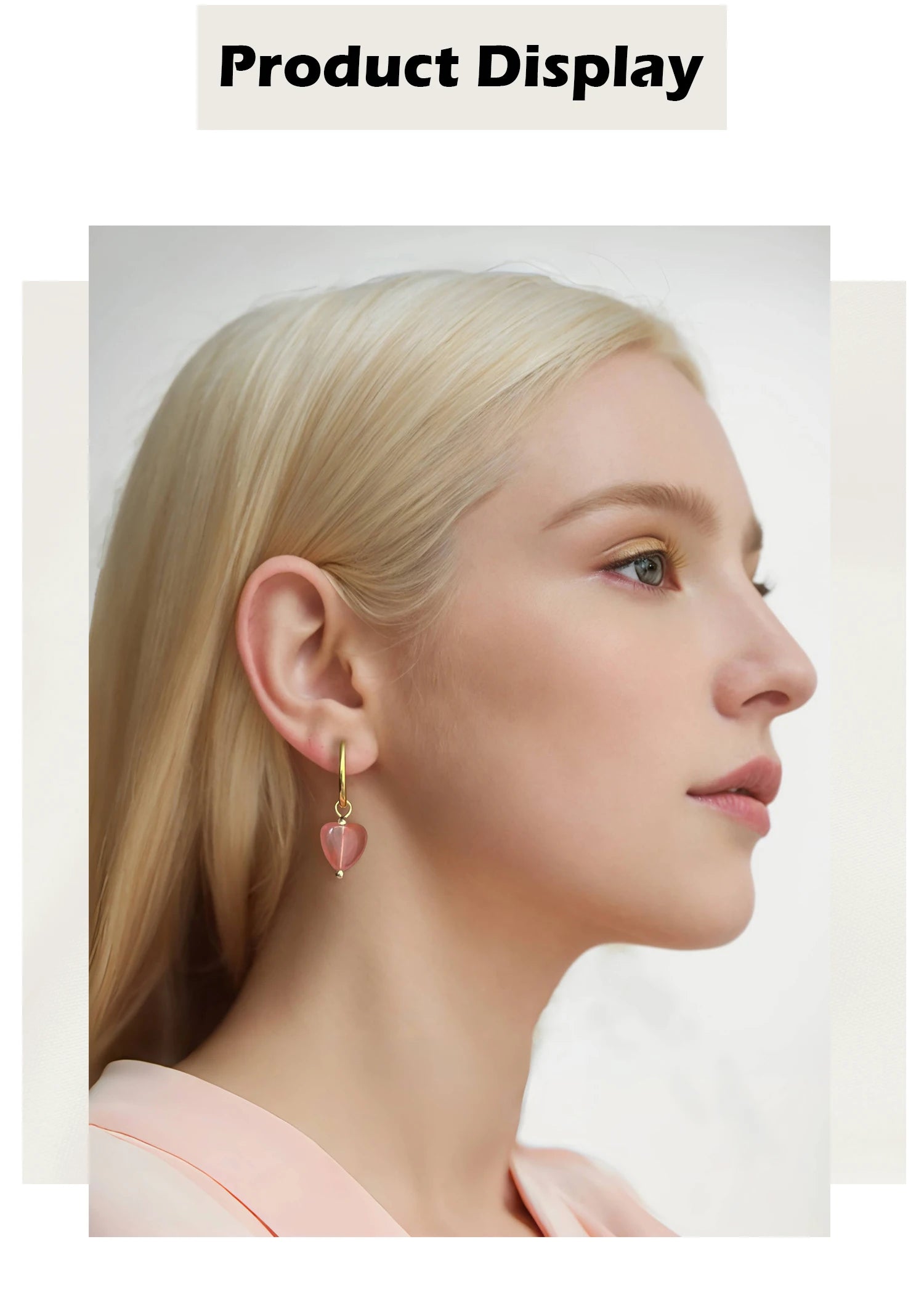 UHBINYCA Detachable Natural Stone Heart-shaped Pendant Earrings, Stainless Steel Hoop Earrings