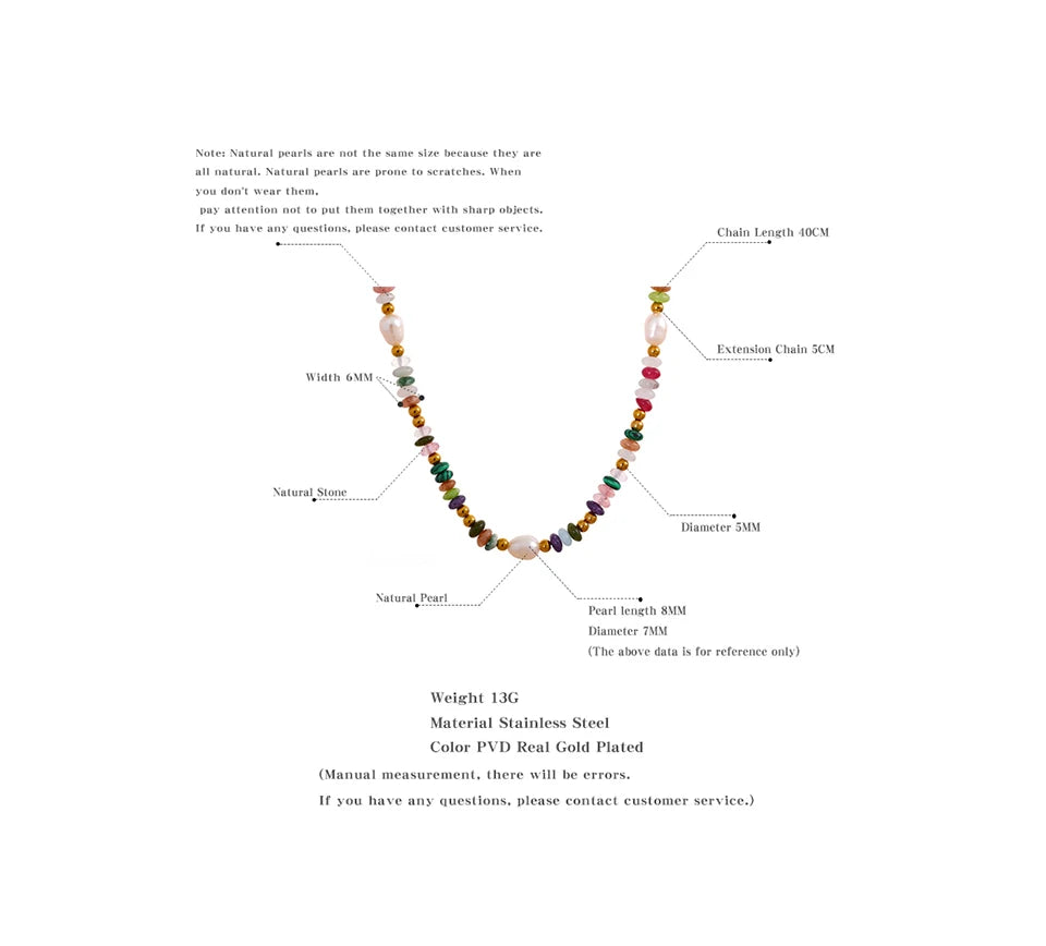 Yhpup Y2K Natural Pearl Stone Colorful Handmade Boho Necklace Women Stainless Steel Aesthetic Gold Color Fashion Jewelry