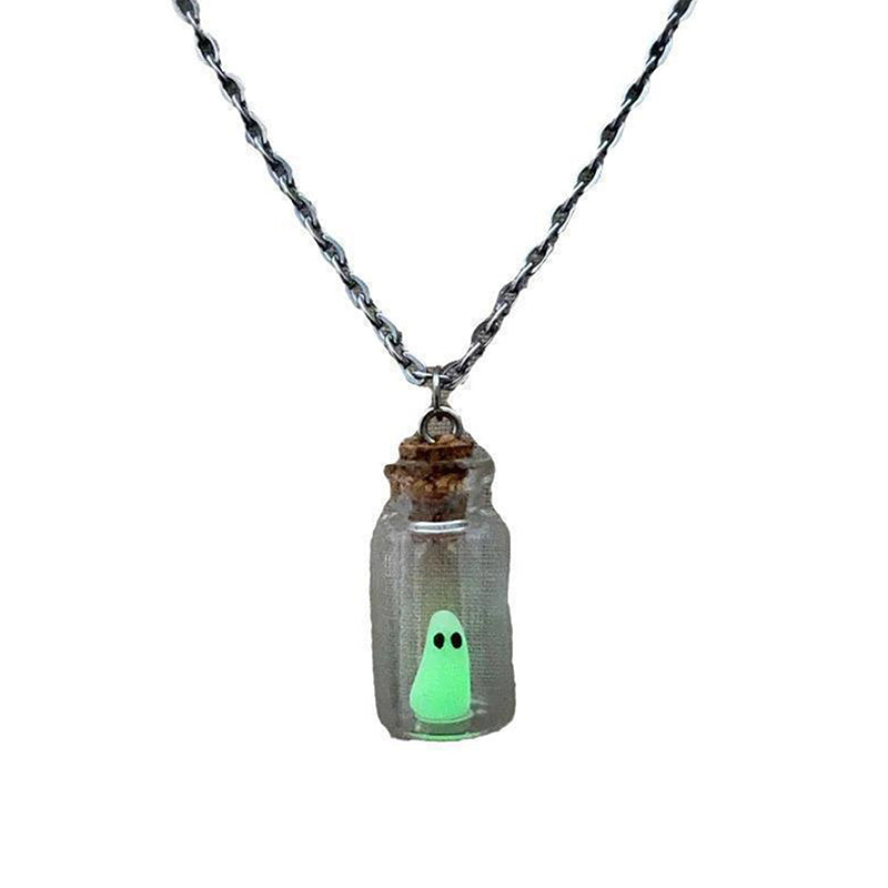 Ghost Necklace,The Adopt A Ghost Necklace,Glow-In-The-Dark Halloween Necklace,Tiny Ghost In A Bottle Pendant Necklace - Charlie Dolly