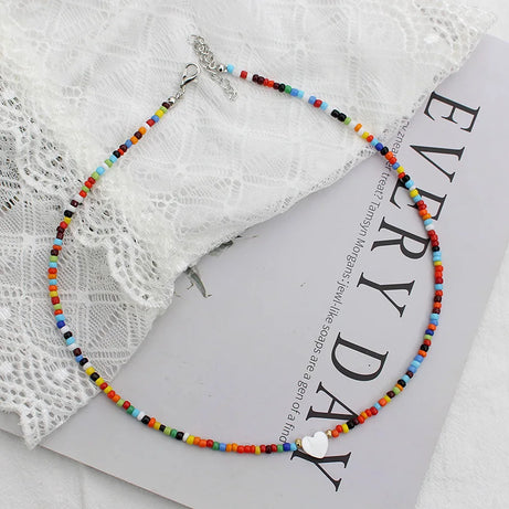 Polymer Clay Heart and Natural Shell Bead Boho Choker