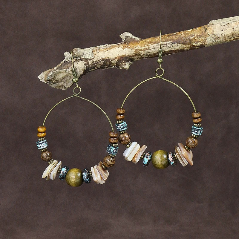 Ethnic Vintage Bohemian Drop Danlge Women's Earrings Bead Wooden Tassel Round Geometric Flower Leaf Long Boho Earrings Jewelry