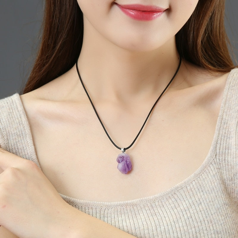Natural Amethyst Irregular Rough Stone Pendant Clavicle Transparent Quartz Lady Fashion Jewelry Healing Lucky Necklace Gift - Charlie Dolly