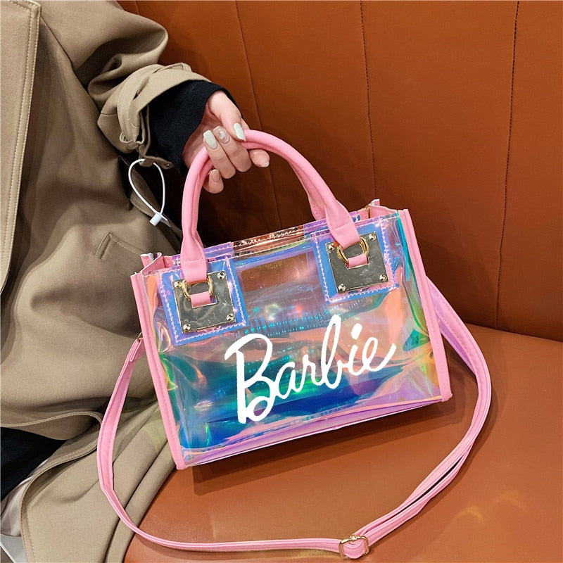 Barbie Princess Summer Transparent Handbag Anime Y2K Girls Lasers Beach Bag Shoulder Bag Ladies Tote Bags Pu Messenger Organizer - Charlie Dolly