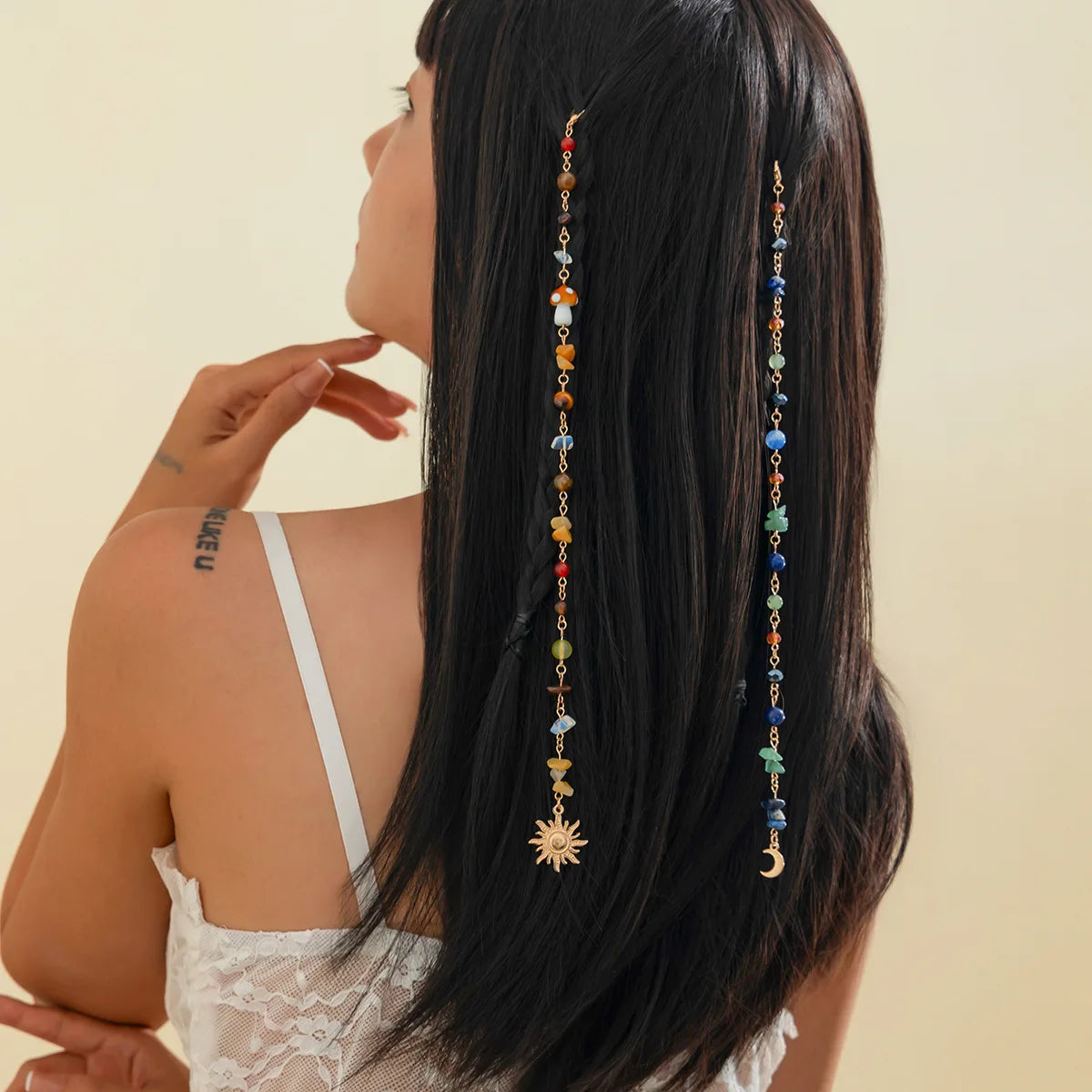 Boho Hair Chain Seashell & Drusy Fringe Hair Jewelry Natural Stone Braid Accent Beach Festival Hair Accessories