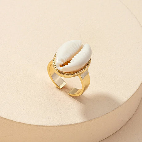 Aesthetic Jewelry Accessories Wholesale Boho Gold Color Natural Sea Stone Seashell Puka Conch Cowrie Shell Ring for Women 2024 - Charlie Dolly