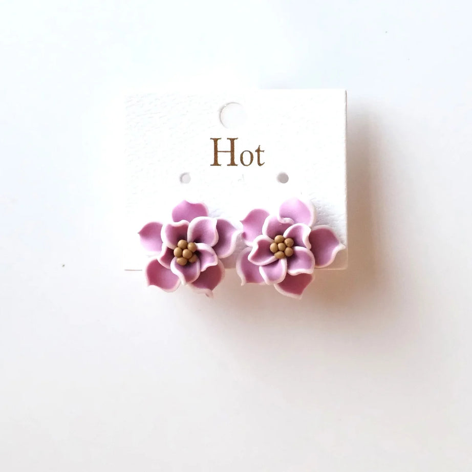 3D Clay Flower Statement Stud Earrings Jewelry