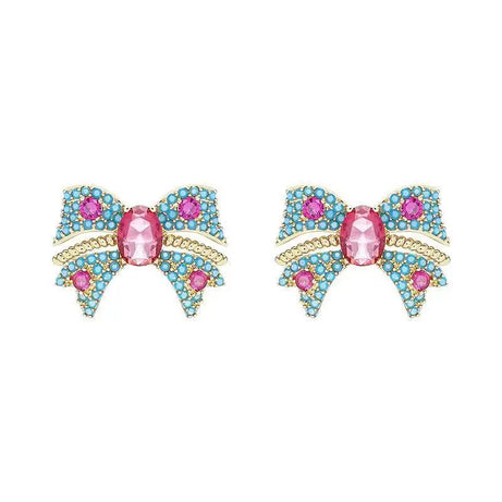 Red Crystal Zircon Bow Earrings Jewelry