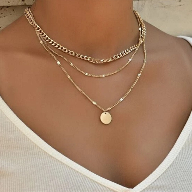 Vintage Round Charm Layered Necklace Women&#39;s Jewelry Layered Accessories for Girls Clothing Aesthetic Gifts Fashion Pendant 2022 - Charlie Dolly