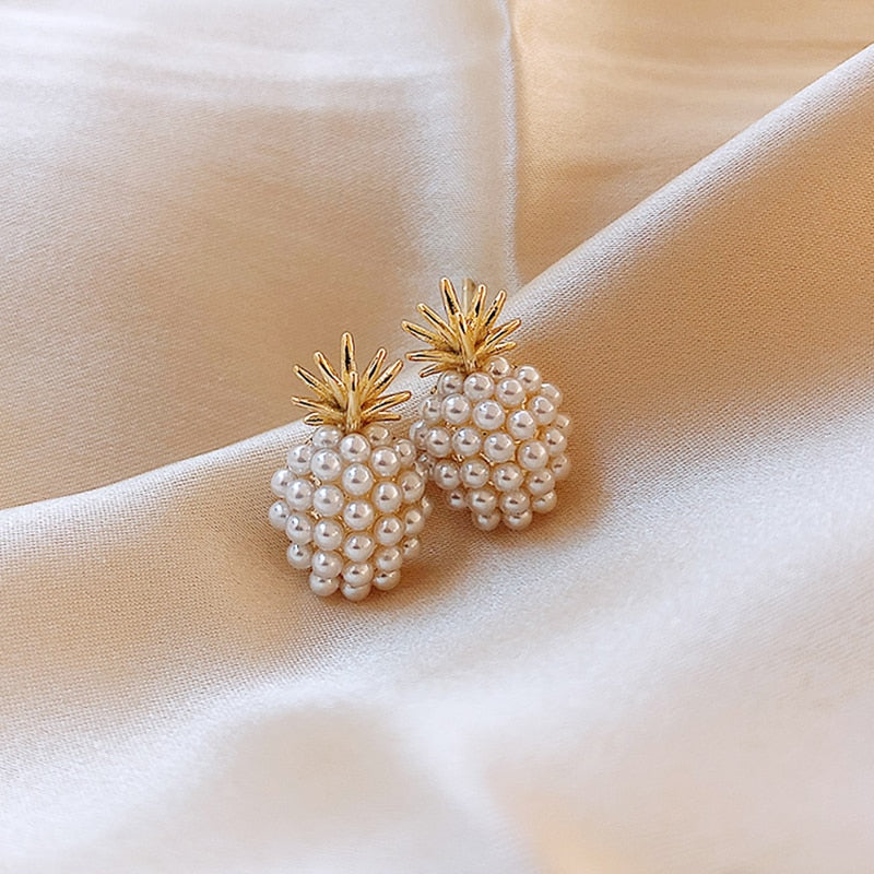 Pineapple Pearl Earrings French Retro High-quality Earrings Net Red Temperament Female  Wave Earrings Prevent Allergy