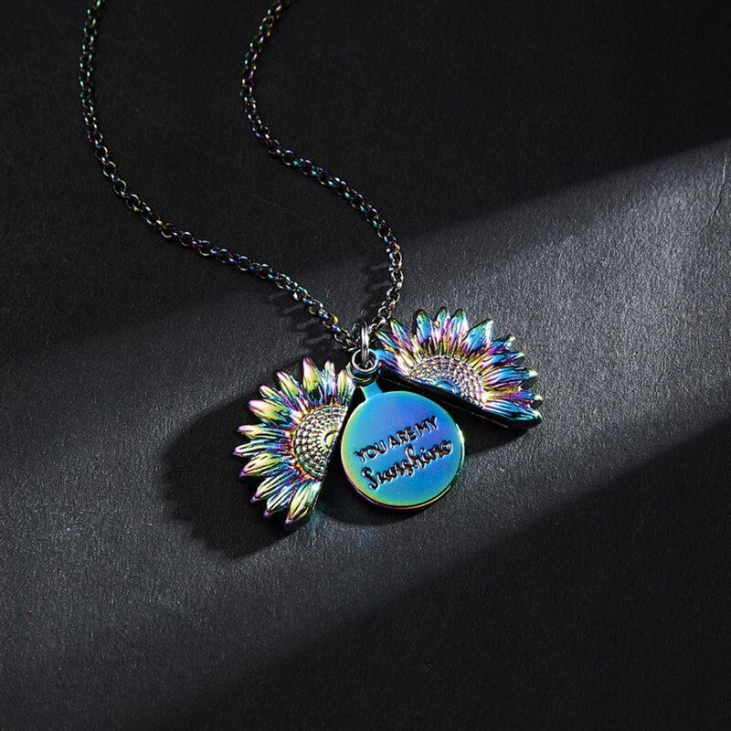 You Are My Sunshine Vintage Sunflower Pendant Double-layer Open Locket Sunflower Sweater Necklaces for Women Mother Jewelry Gift - Charlie Dolly