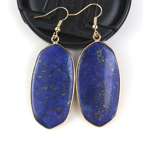 Crystal Oval Drop Stone Earrings For Women Natural Rose Quartz Labradorite Lapis Lazuli Stone Dangle Hook Girls Earring Jewelry - Charlie Dolly