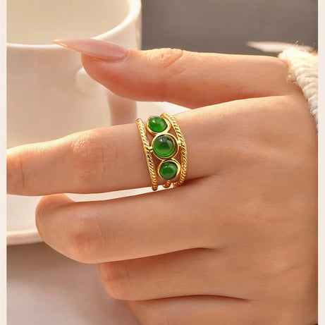 Luxury Bohemian Turquoise Ring for Women, Fashion Stainless Steel Nature Stone Open Adjustable Rings Boho Jewelry - Charlie Dolly