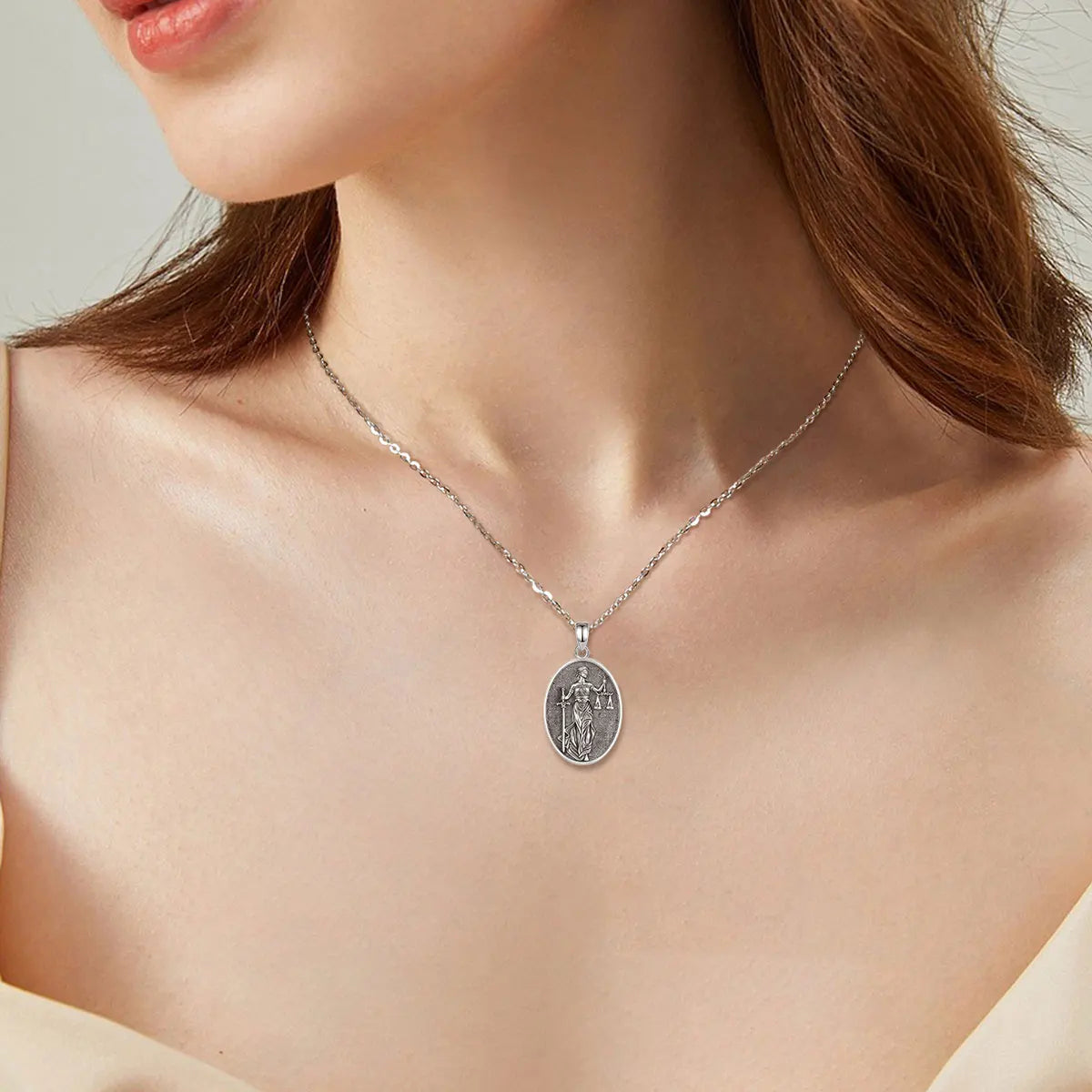 Eudora 925 Sterling Silver Themis Goddess of Justice Pendant Sword Balance Scales Necklace Wicca Pagan Jewelry for Women Men