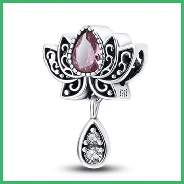 925 Sterling Silver lotus Charms Pendant with Cubic Zirconia,Fit DIY bracelet necklace Gift for Her，Colgante Plata