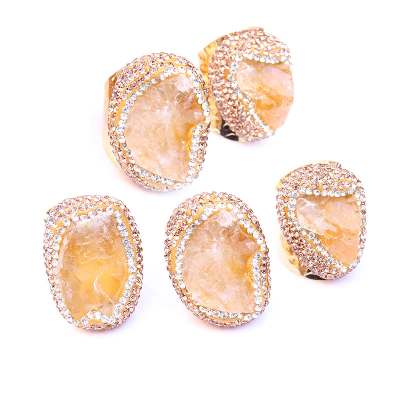 Irregular Geode Stone Agate Slices Open Ring Unisex Black Color Boho Resizable Finger Jewelry