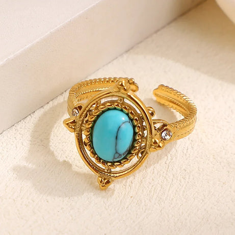 Baroque Zircons Natural Stone Rings For Women Vintage Boho Stainless Steel Opening Finger Ring Wedding Fashion Jewelry Gifts - Charlie Dolly