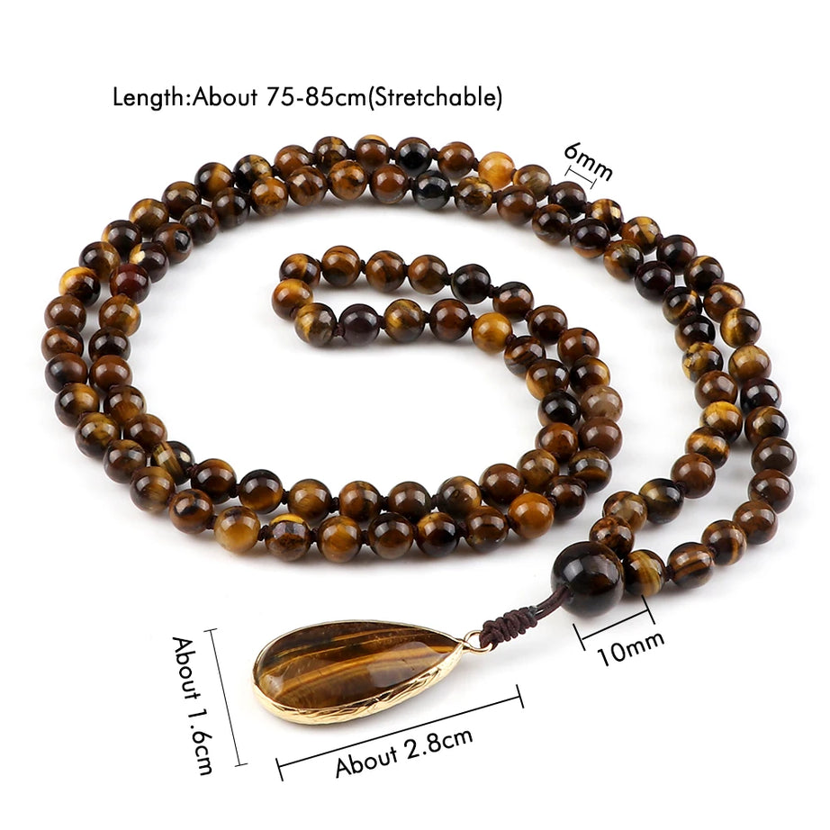 Tiger Eye Knotted 108 Mala Necklace Jewelry