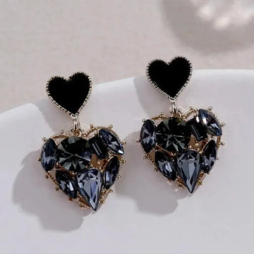Woman's Temperament Gray Heart Shape Dangle Earrings Stud Natural Stone Craved Zinc Alloy Earrings Korean Style Evening Jewelry