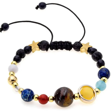Universe Solar System Beaded Bracelet, Eight Planets Natural Stone Cosmic Talisman