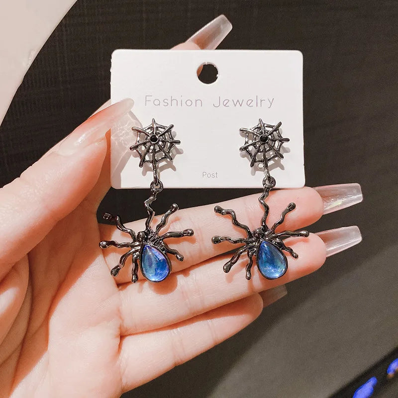 Halloween Gothic Retro Black Spider Moonstone Stud Earrings Women Fashion Design Earring Party Jewelry Gifts Wholesale