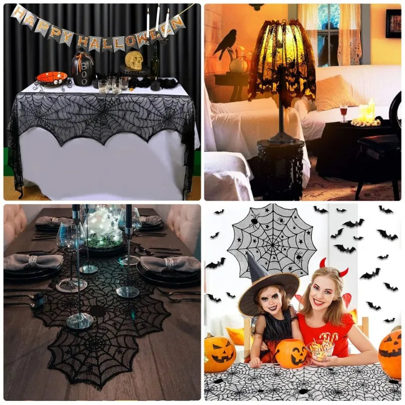 Halloween Tablecloths Spider Web Mantel Towel Bat Spider Table Flag Lampshade Table Decoration Halloween Home Decor Sets - Charlie Dolly