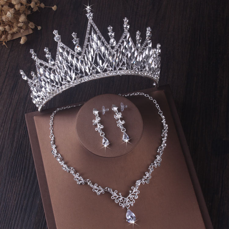 Gorgeous Silver Color Crystal Bridal Jewelry Sets Fashion Tiaras Crown Earrings Choker Necklace Women Wedding Dress Jewelry Set - Charlie Dolly