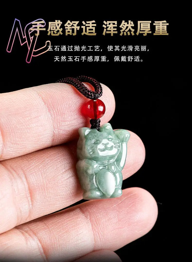 Myanmar Jadeite Cat Pendant Necklace Luxury Gifts for Women Burmese Jade Fashion Accessories Carved Amulet Designer