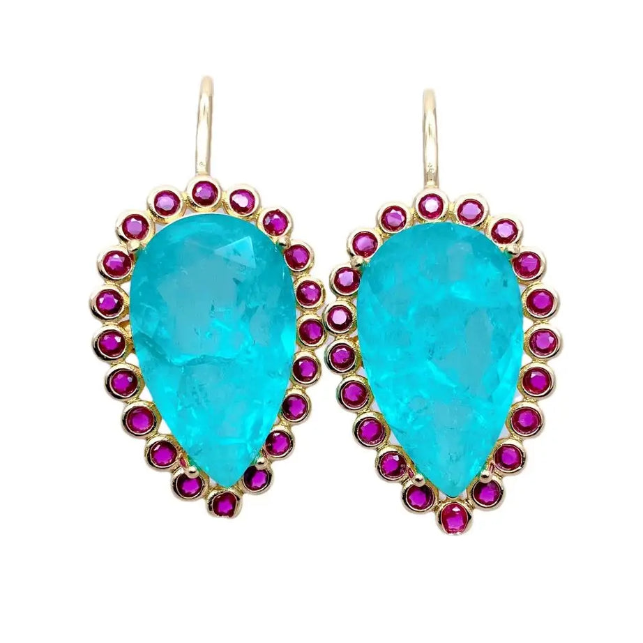 Blue Quartz Fuchsia Zircon Teardrop Earrings Jewelry