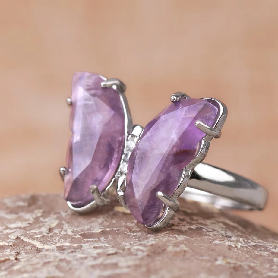 CSJA Vintage Silver Rings Natural Stone Amethyst Ring for Women Adjustable Design Handmade Fashion Jewelry Boho Accessories H765 - Charlie Dolly