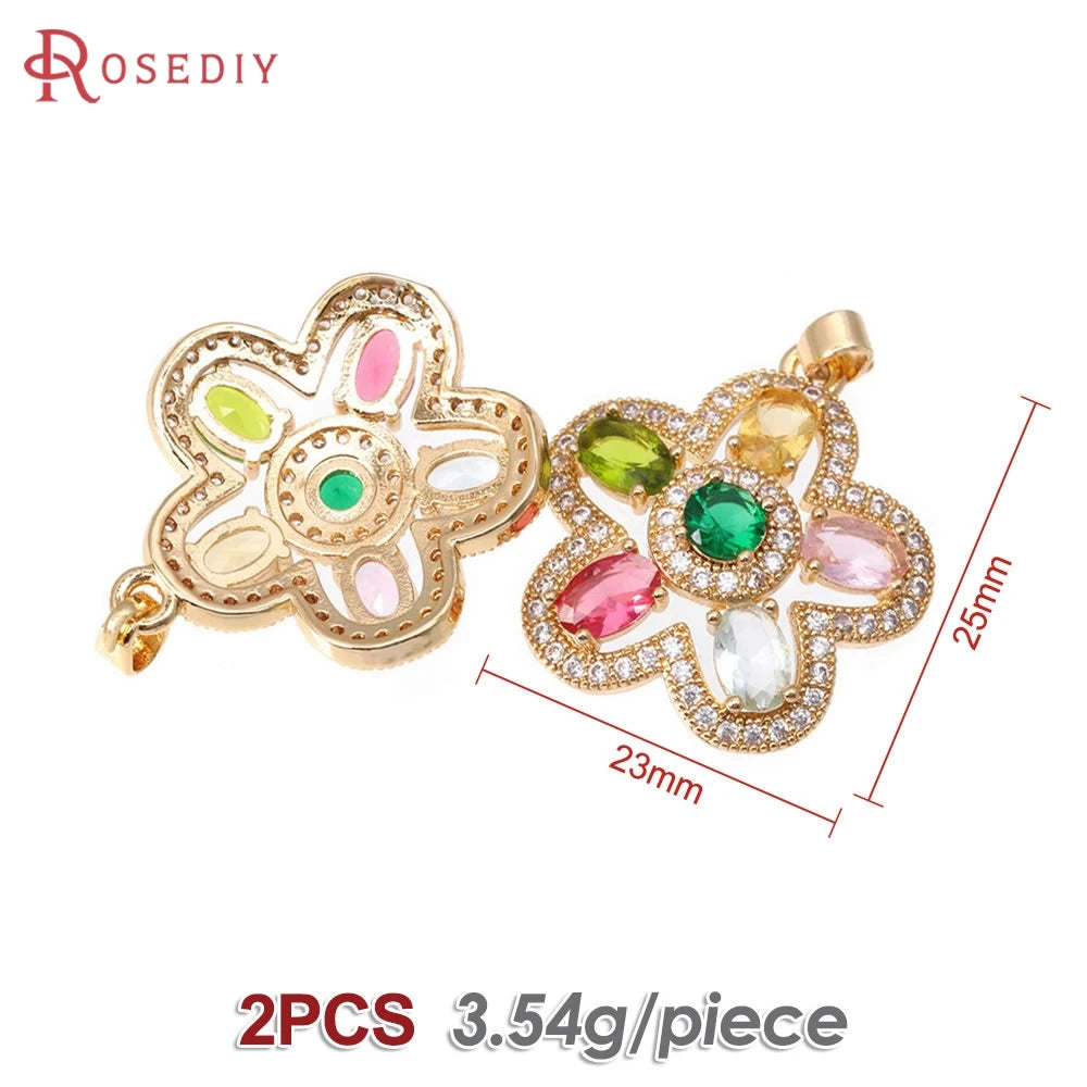 18K Gold Color Brass and Zircon Lotus Flower Necklaces Charms Pendants High Quality Diy Jewelry Accessories Making Supplies
