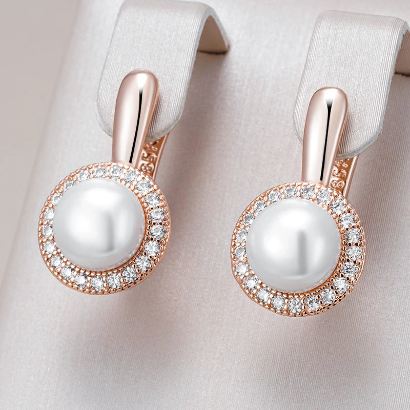 Kinel Fashion Geometry Pearl Drop Earrings for Women 585 Rose Gold Color With Natural Zircon Boho Ethnic Wedding Fine Jewelry