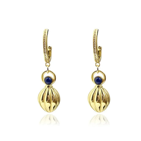 Nutmeg series original design retro artistic lapis lazuli earings long Ancient gold crafts glossy earrings for women jewelry - Charlie Dolly