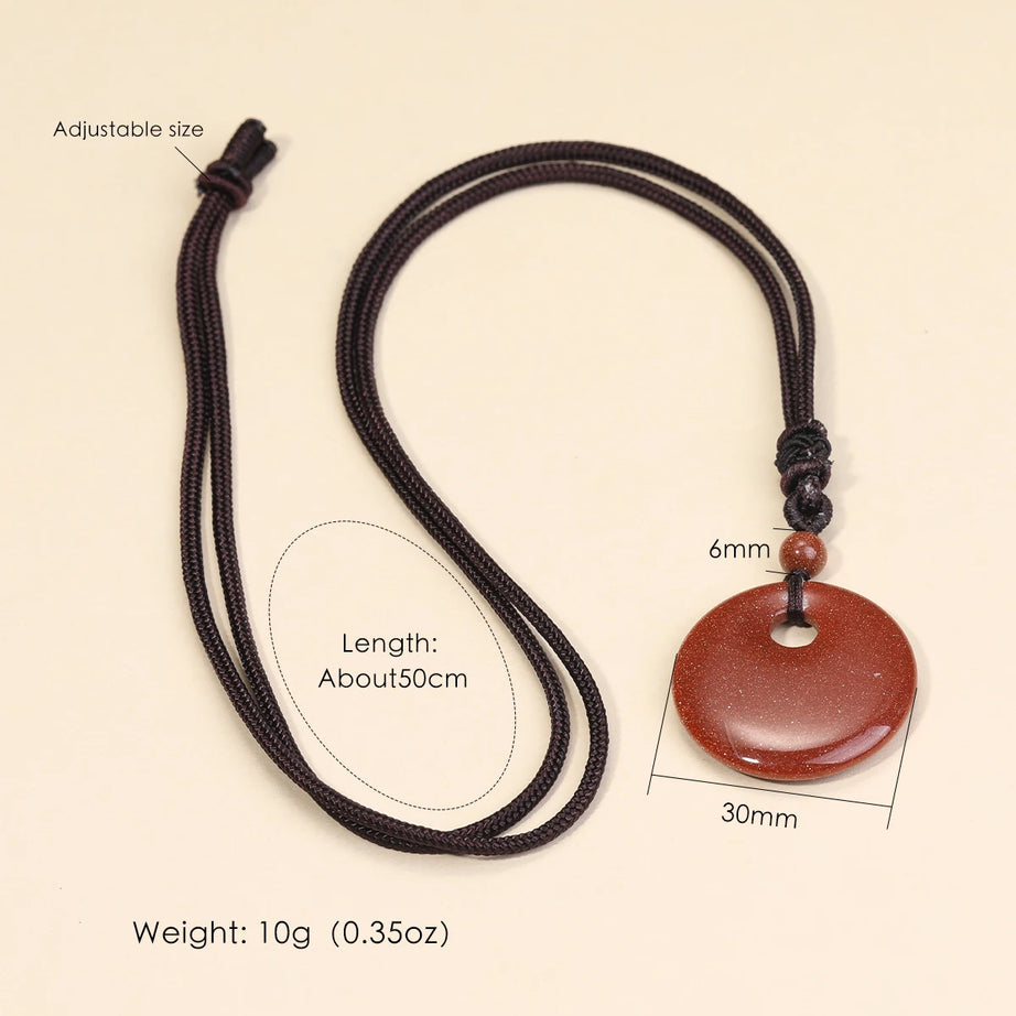 Natural Gemstone Chinese Peace Knot Pendant Necklace, Sacred Blessing Amulet