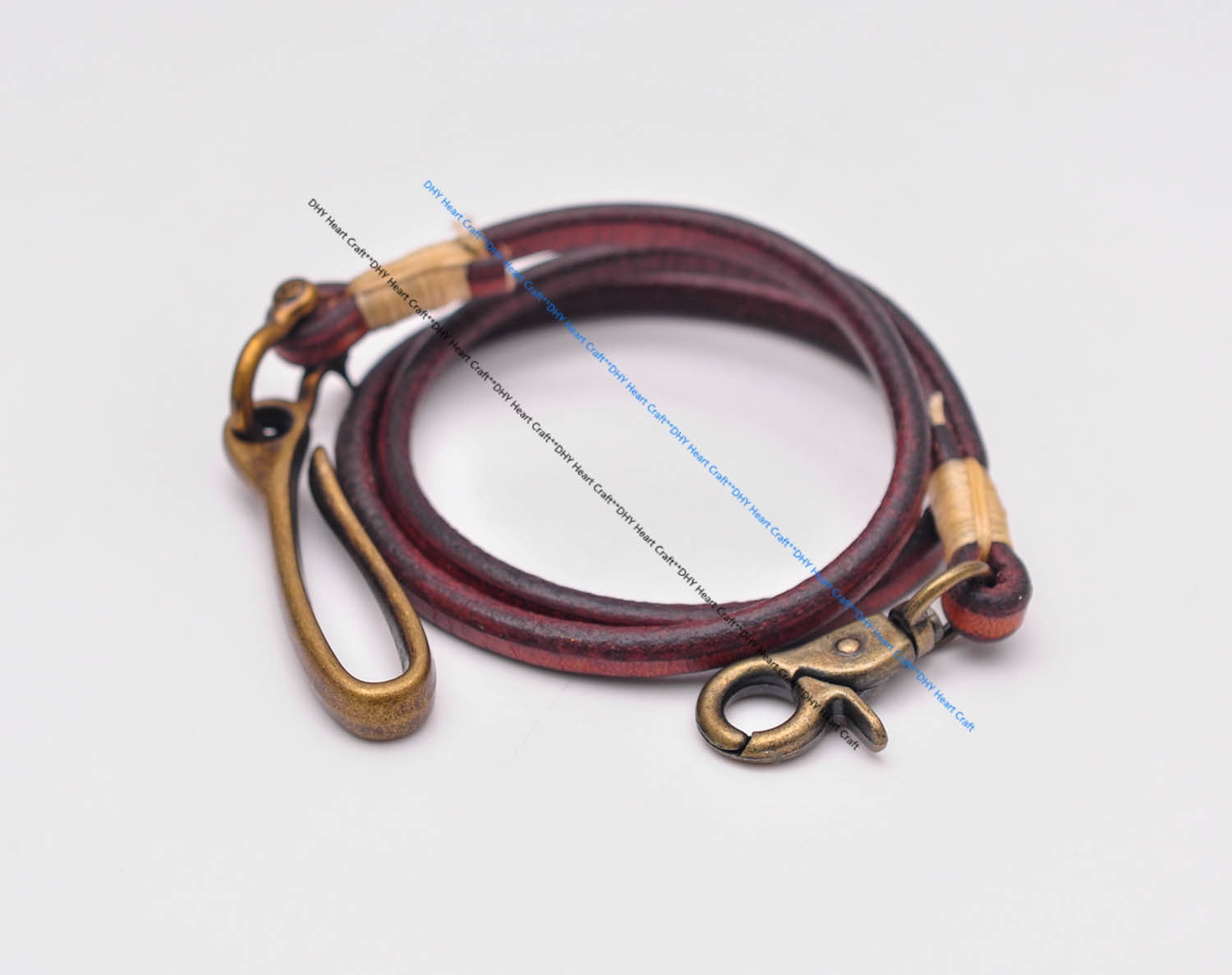 30" Retro Brown Handmade Long Punk Biker Motocycle Trucker 7*5mm Thick Plain Leather Keychain Jean Wallet Chain With Brass Hook - Charlie Dolly