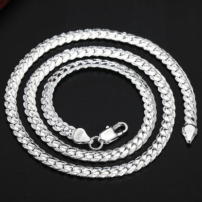 TIEEFEGO 925 Sterling Silver 6mm Side Chain 8/18/20/22/24 Inch Necklace For Woman Men Fashion Wedding Engagement Jewelry Gift