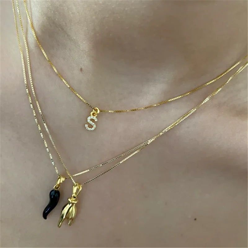 Italian Horn Red Necklace Black Gold Silvertone Black Lucky Charm Necklace Small Cornetto Pendant Jewelry for Women Amulet Horn - Charlie Dolly