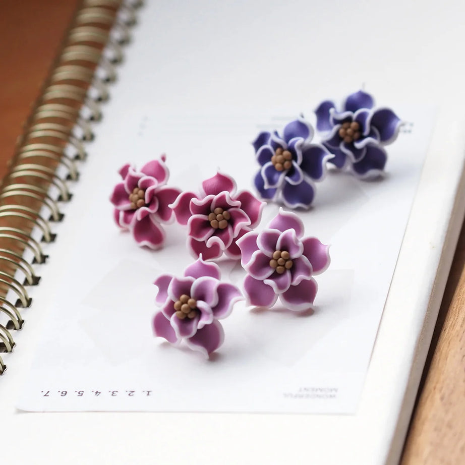 3D Clay Flower Statement Stud Earrings Jewelry