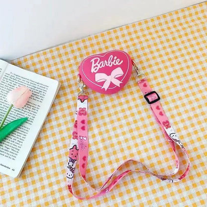 Kawaii Barbie Coin Purse Pink Heart Shape Silicone Wallet Bags Accessories Shoulder Strap Kids Girls Toys for Children Gift