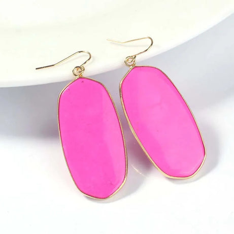 Crystal Oval Drop Stone Earrings For Women Natural Rose Quartz Labradorite Lapis Lazuli Stone Dangle Hook Girls Earring Jewelry - Charlie Dolly
