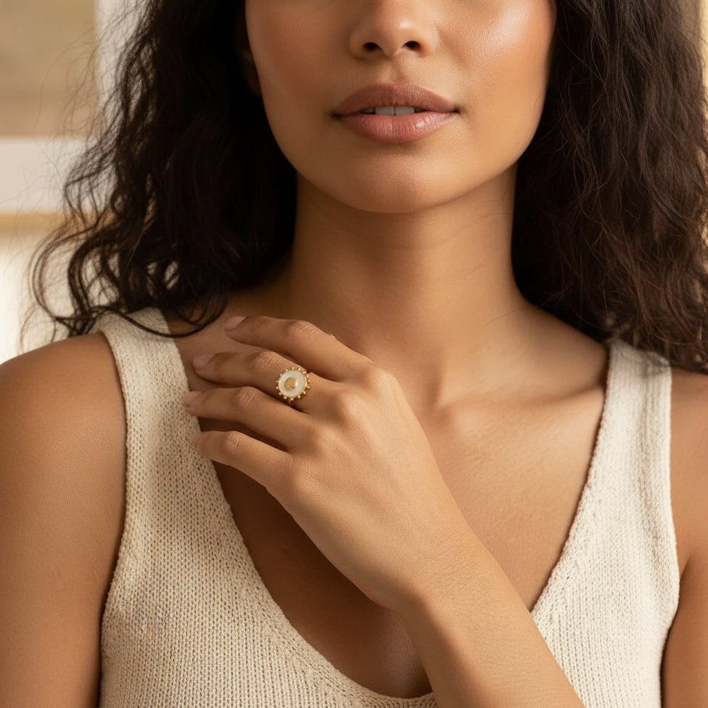 Gold Plated Stainless Steel Natural Shell Ring