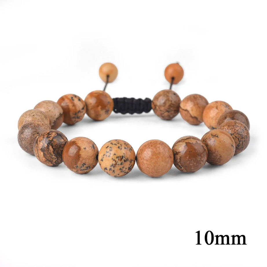 Natural Stone Beaded Bracelet — Tiger Eye, Agate & Lava