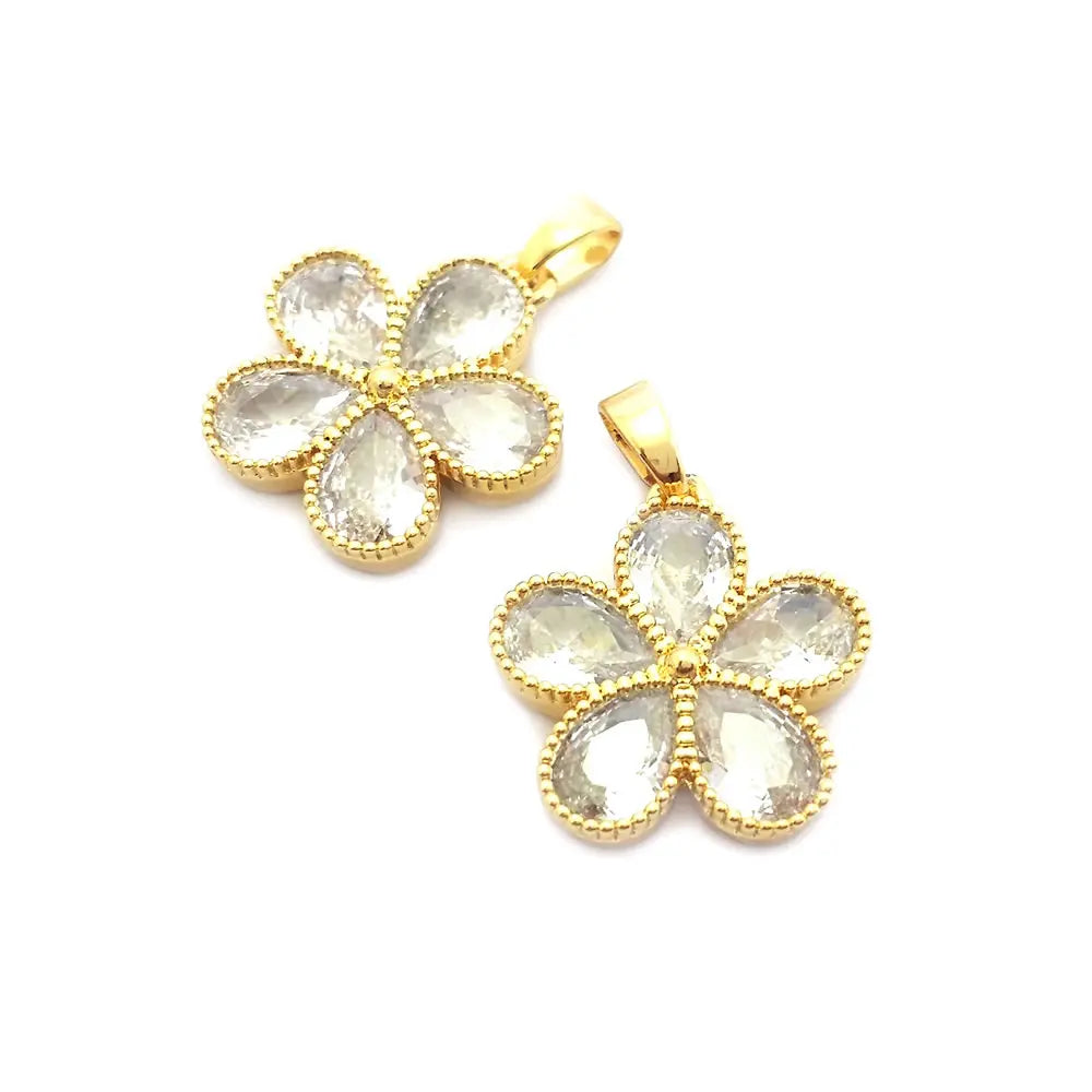 18K Gold Color Brass and Zircon Lotus Flower Necklaces Charms Pendants High Quality Diy Jewelry Accessories Making Supplies