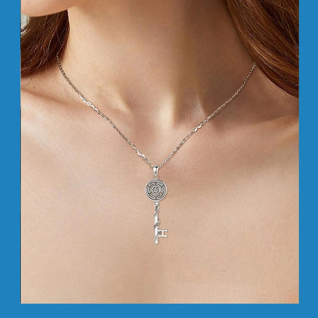 S925 Sterling Silver Hecate Wheel, Snake & Key Pendant Necklace, Triple Goddess Witch Pagan Amulet