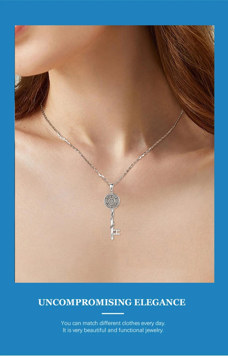Eudora 925 Sterling Silver Hecate Wheel Necklace Triple Goddess Pendant Snake Key Amulet Witch Pagan Jewelry Gift for Women Men