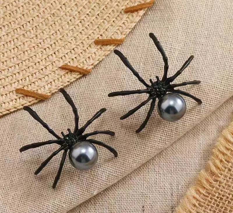 New Fashion Black Spider Pearl Earring Trendy Personality Dark Style Halloween Ear Nail for Women  Alloy Geometric Ear Accessory - Charlie Dolly