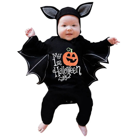 Halloween Baby Black Bat Costume Cosplay Romper Jumpsuit Infant Boys Girls Purim Party Carnival Fancy 2Pcs Clothes Set